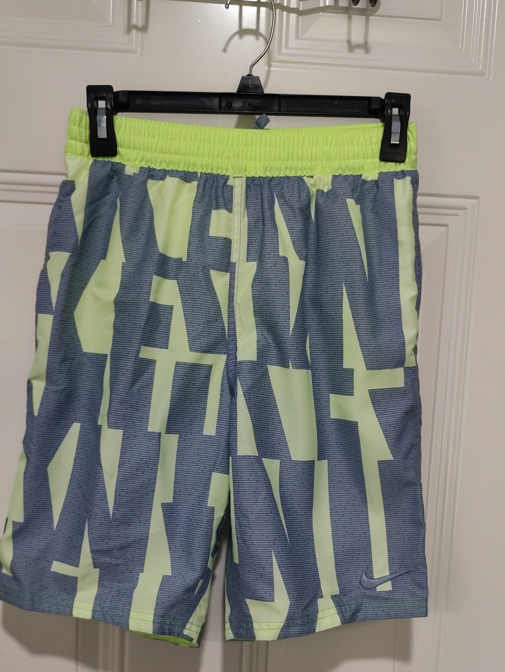Nike Neon Yellow and Gray Allover Logo Athletic Shorts